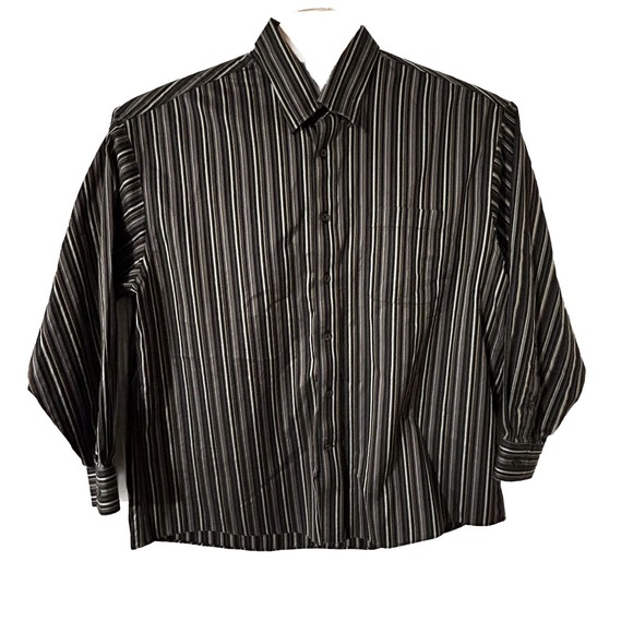 ENRO Men's Dress Shirt Sz 2XL Long Sleeve Dk Brown Stripes, Non-Iron! Large Nice - Picture 4 of 11